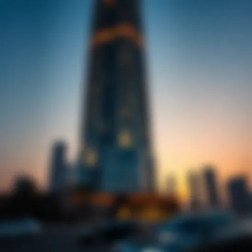 Stunning architectural view of Al Majara Tower at sunset