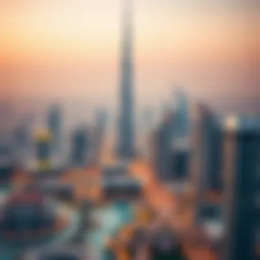 Dubai Skyline Highlighting Al Majara Tower Panoramic skyline view of Dubai featuring Al Majara Tower
