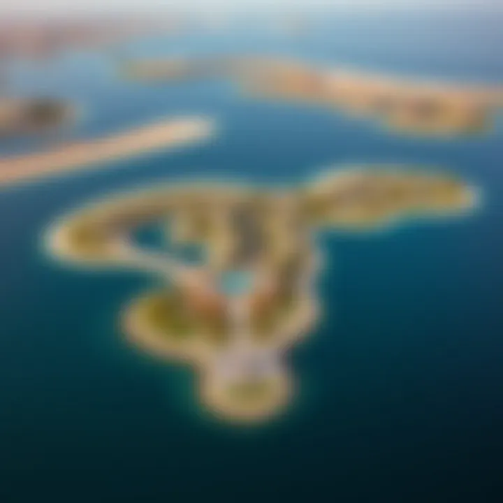 Stunning aerial view of Al Marjan Island showcasing its unique layout and waterfront.