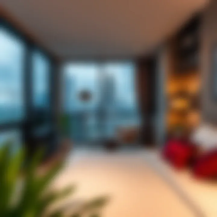 Comfortable bedroom in a serviced apartment with city view