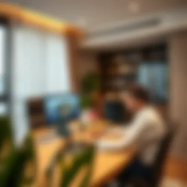 Professional Workspace in a Serviced Apartment Business traveler working in a serviced apartment office setup