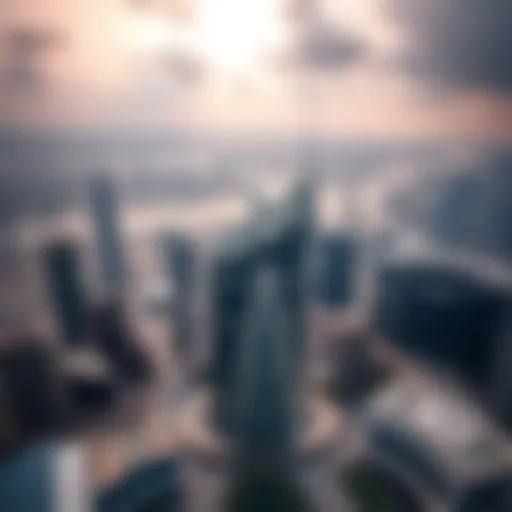 Aerial view of City Gate Tower showcasing its unique architecture