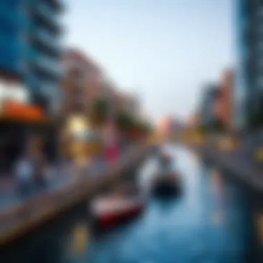 Vibrant urban landscape of Dubai surrounding the canal