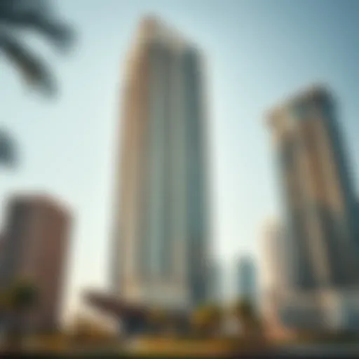 A modern high-rise building in Dubai's skyline