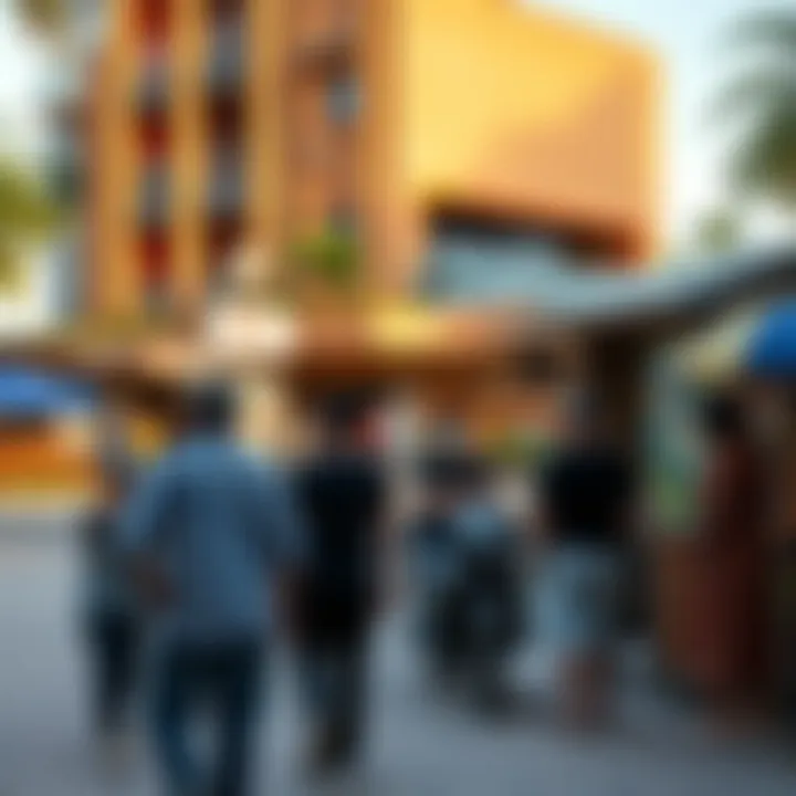 Vibrant community space surrounding Rem Hailz, showcasing local interactions