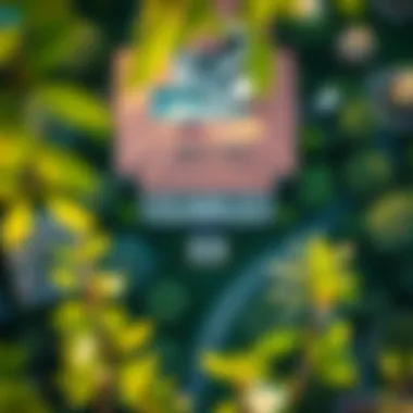 Luxurious Ranch Aerial View A stunning aerial view of a luxurious ranch surrounded by lush greenery in Dubai