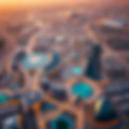 An aerial view of Meydan City showcasing its luxurious developments