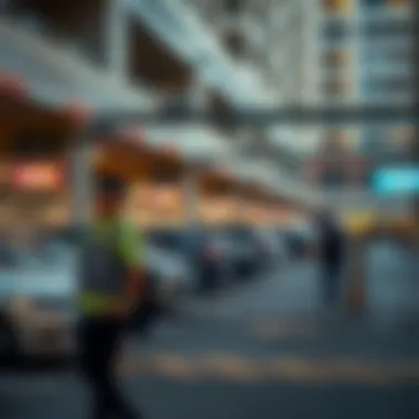 Security personnel monitoring the parking area at Dubai Marina Mall