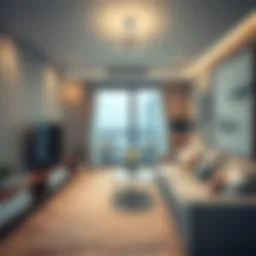 Modern studio apartment interior showcasing a cozy living space