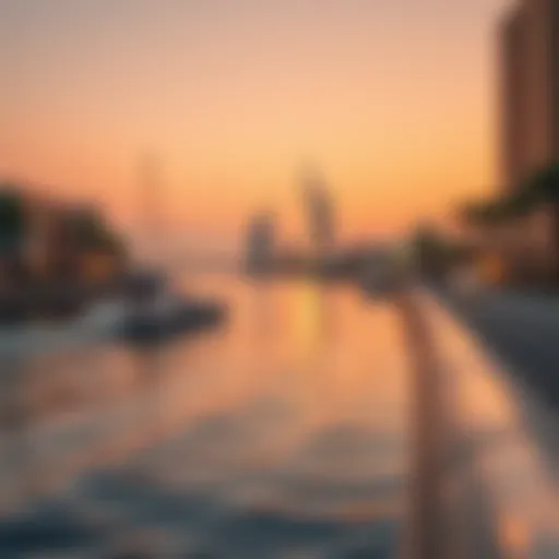 Golden hues reflecting on the calm waters of Dubai Creek