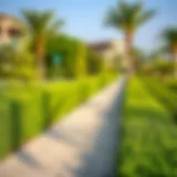 Lush greenery and pathways of Wasl Park